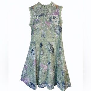 Beautees Green and Purple Floral Kids Dress